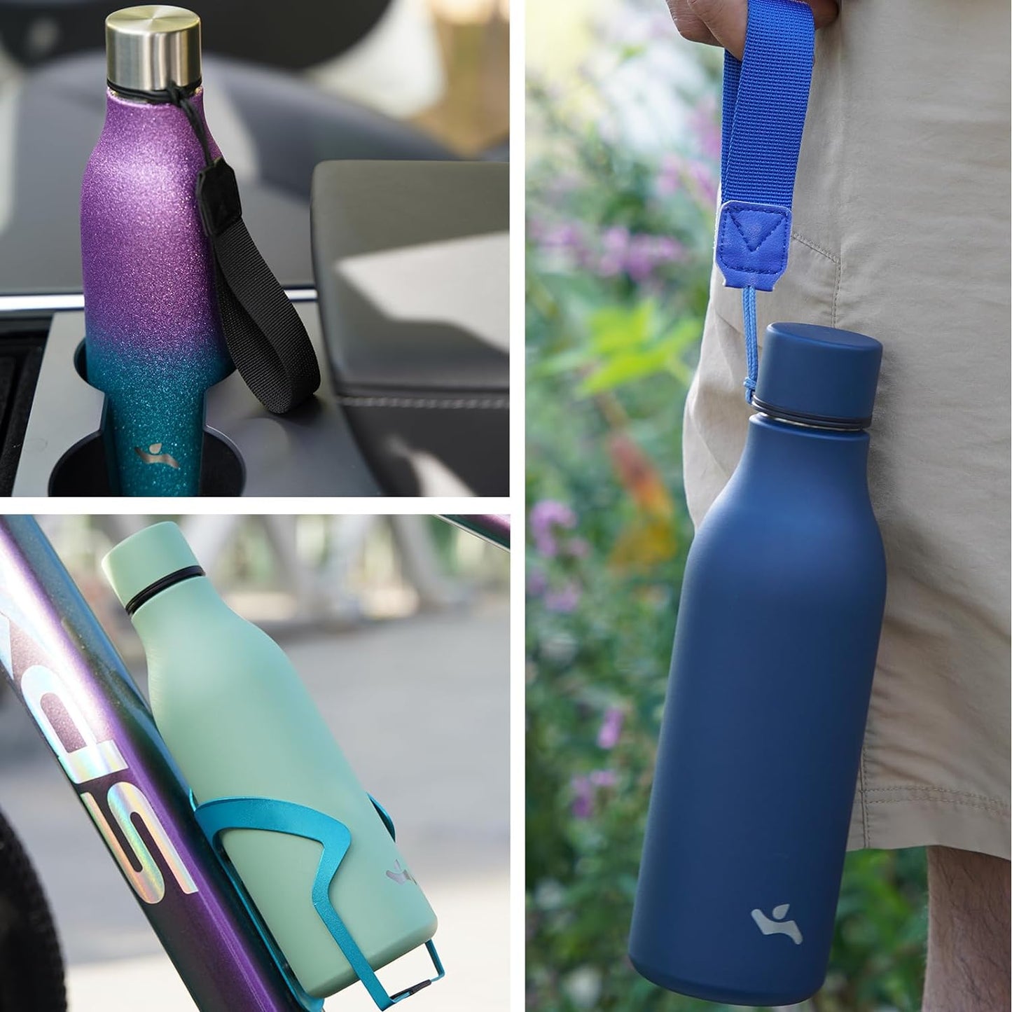 Insulated Water Bottle with Strap,18 oz Double Wall Stainless Steel Vacuum Bottles Metal Water Flask,Navy Blue