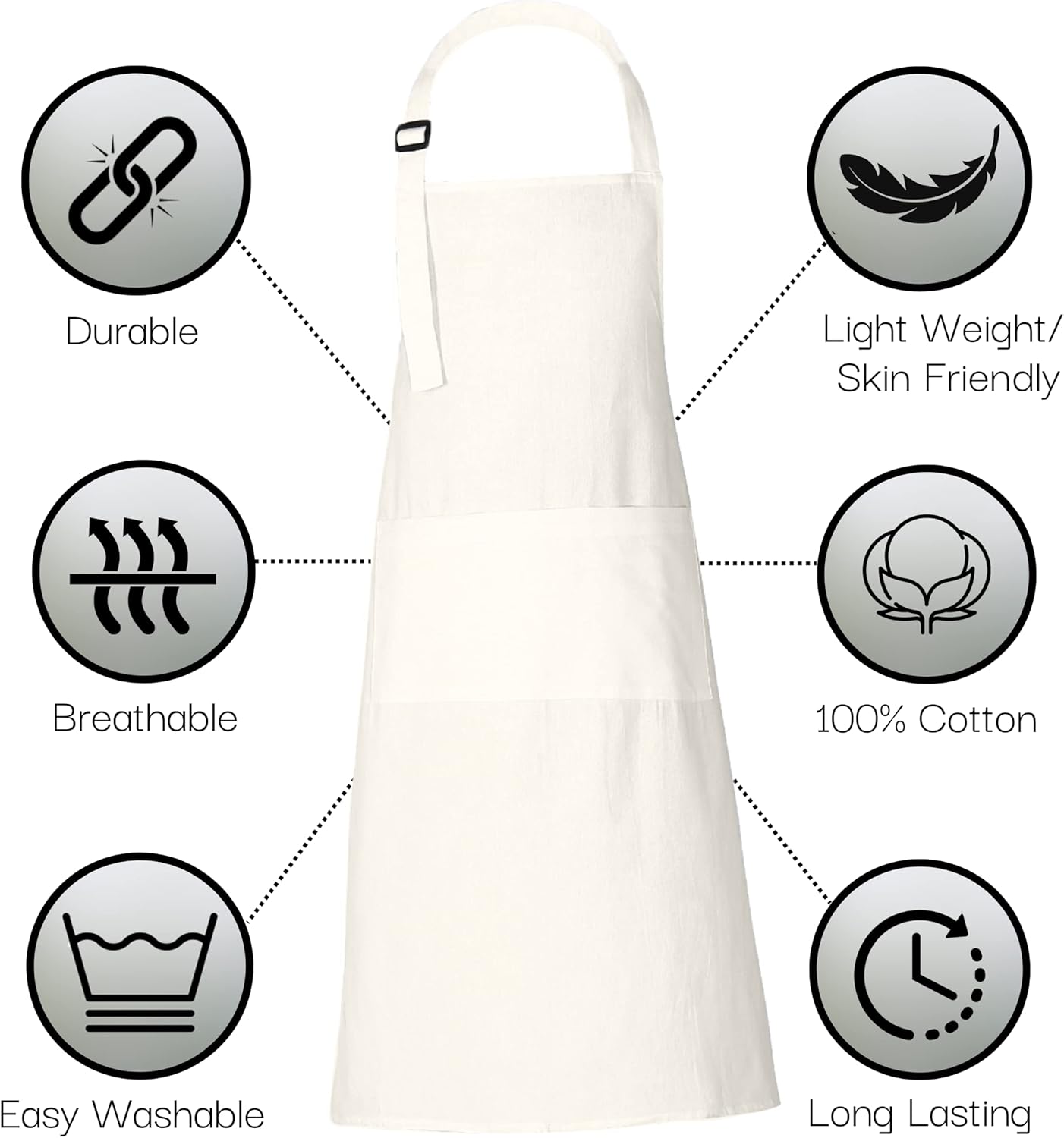 RAJRANG 100% Cotton Cooking Apron with 3 Pockets Kitchen Chef BBQ Adjustable Bib Aprons for Women Men