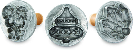 Nordic Ware 01233 Holiday Cast Cookie Stamps, 3-inch rounds, Silver