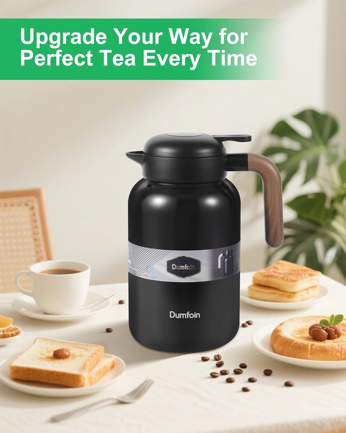 68 Oz Thermal Coffee Carafe, Stainless Steel Insulated Vacuum Coffee Carafes For Keeping Hot, 2 Liter Carafe for Hot Liquids (Black)