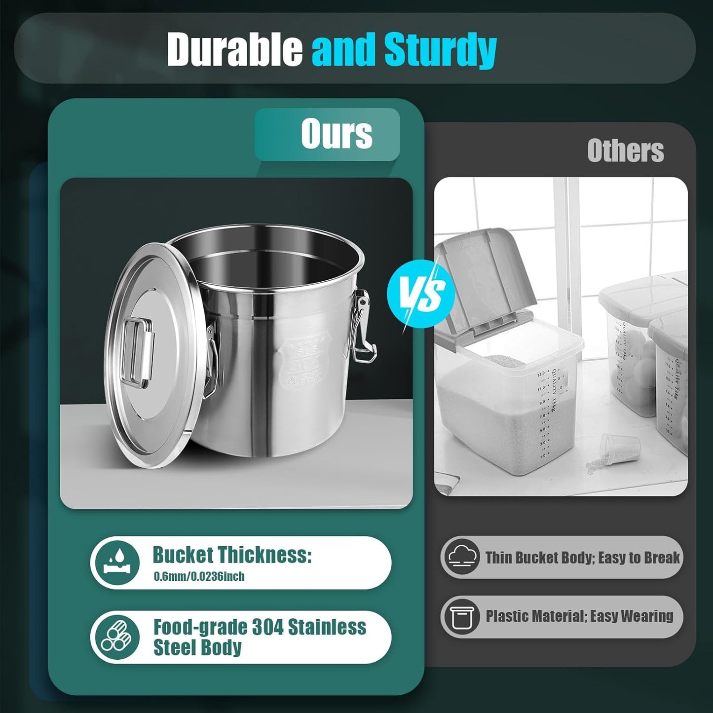 405 OZ Stainless Steel Canister Rice Cereal Grain Storage Containers with Lid Airtight Coffee Bean Storage Milk Flour Sugar Food Storage for Home Bar Restaurant (12L/405 OZ)