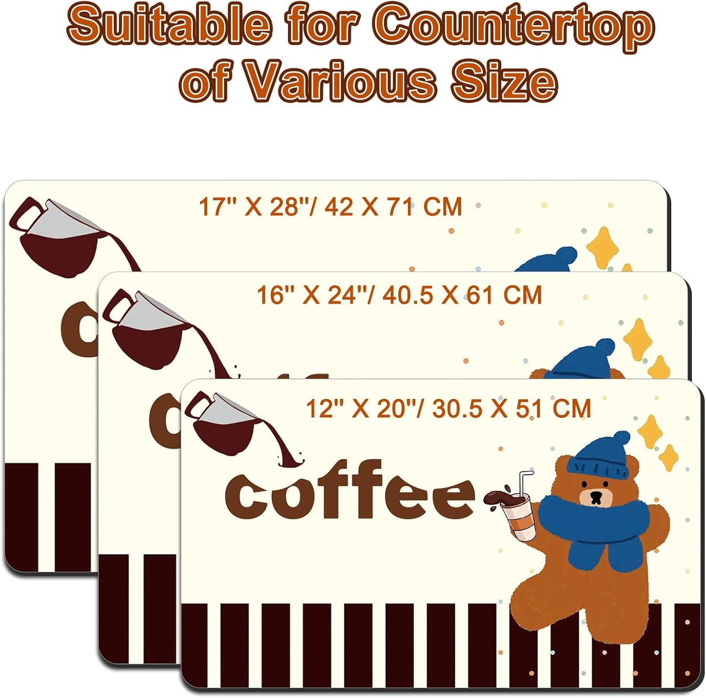 Dish Drying Mat 16" X 24", Super Absorbent & Cuttable Coffee Mats for Countertop, Kitchen Counter Mat Fits Under Coffee Maker or Machine, Hide Stain Drying Pad for Dish Drying Rack, Bear Coffee