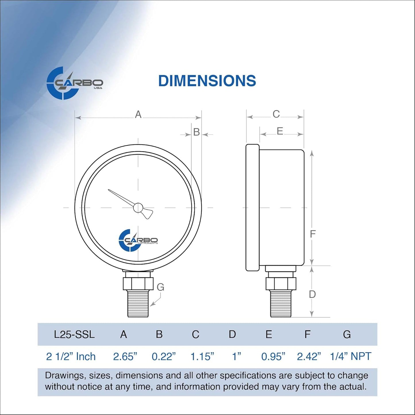 Stainless Steel Pressure Gauge Dual Display (15000 psi/kPa) - 2 1-2" Glycerine Liquid Filled Water Air Oil Gas Gauge with Polycarbonate Lens & Brass Connection -1/4" NPT Lower Mount