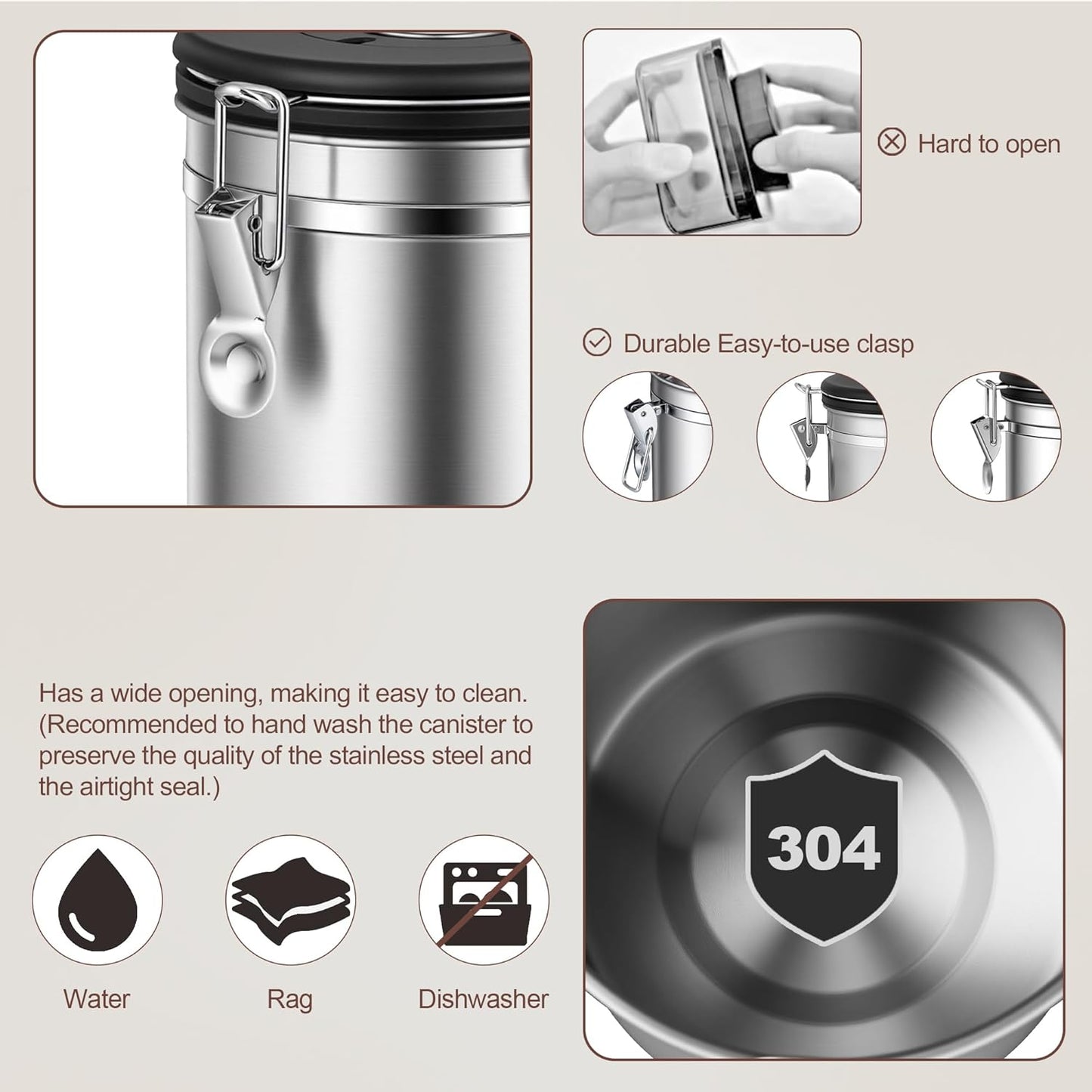 ShanSon Coffee Canister Airtight Coffee Container Stainless Steel Coffee Bean Storage Container with Scoop Coffee Canister for Beans Grounds Sugar Flour Tea Cereal,22OZ,Silver