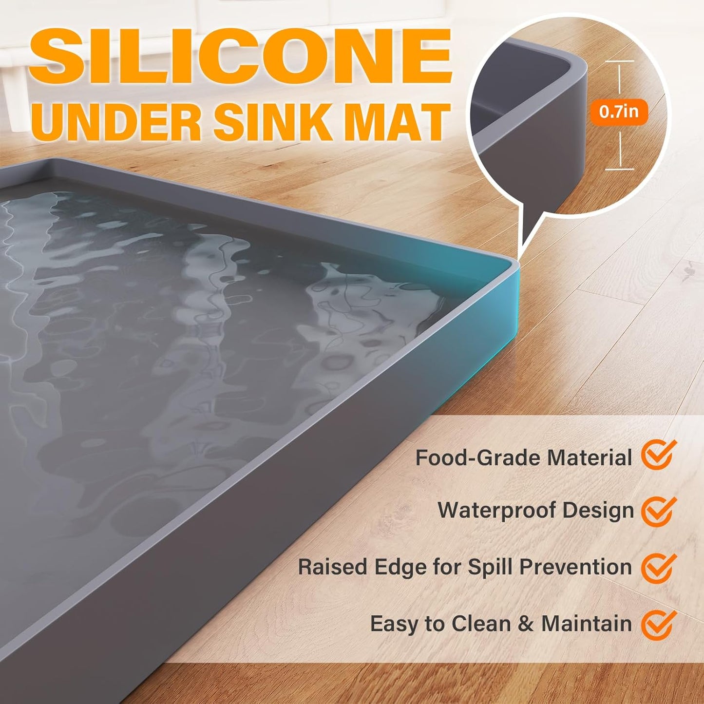 FLATO Waterproof Under Sink Mat 31" x 19" Shelf Liner for Kitchen and Bathroom, Cabinet Protector, Organizers and Storage, Flexible Silicone Drip Tray