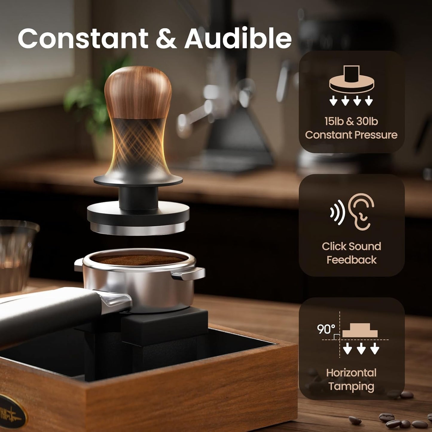 MHW-3BOMBER Espresso Tamper 58.5mm - 3 Spring Loaded Tamper - Barista Coffee Tamper with 15lb / 30lb Replacement Springs - Walnut Handle Calibrated Tamper -Arch Base T6521C-OS