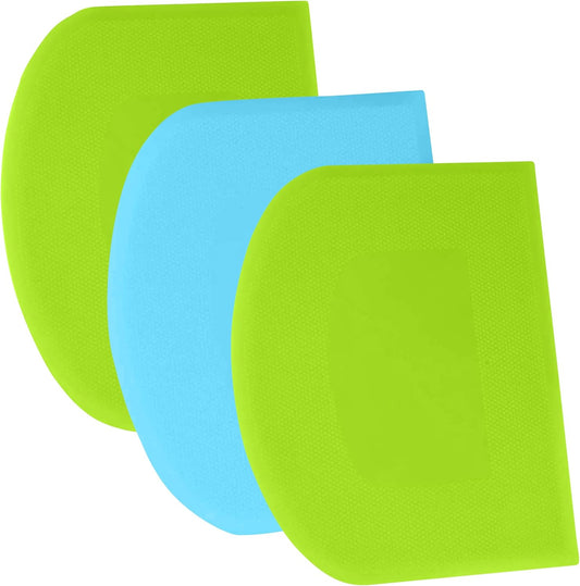 SURDOCA Dough Scraper Bench Scraper - 3P 7.1x4.9" Plastic Flexible Bowl Scraper, Sharp Edge & Angles Cake Scraper. Non-Slip Bakeware Decorating Tools Sculpting & Modeling Tools - Green+Blue+Green