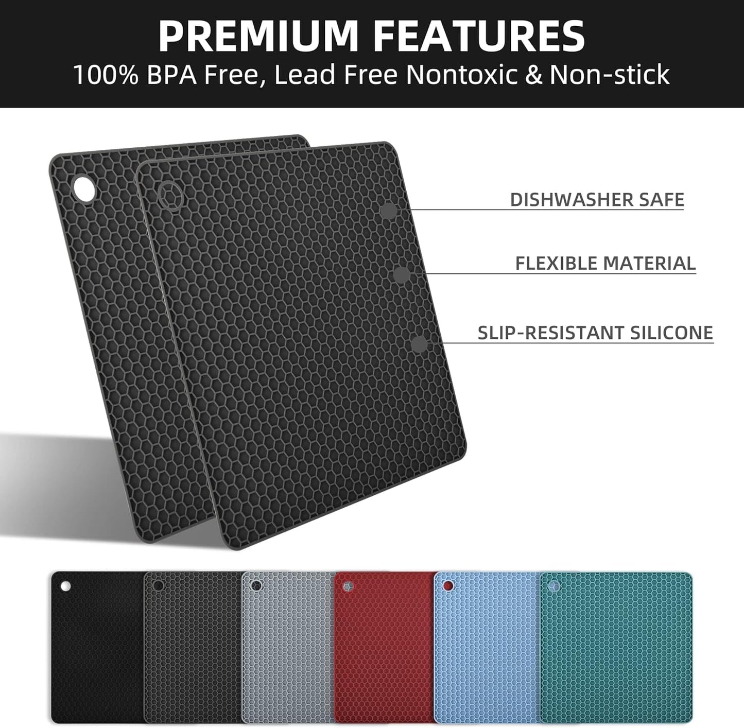 Silicone Trivets Mats, Silicone Hot Pads for Pot Holder, Square Trivets for Hot Dishes, Pots and Pans, Multi Purpose Hot Pads for Kitchen Counter, Non Slip Heat Resistant Mats Set 4 Navy