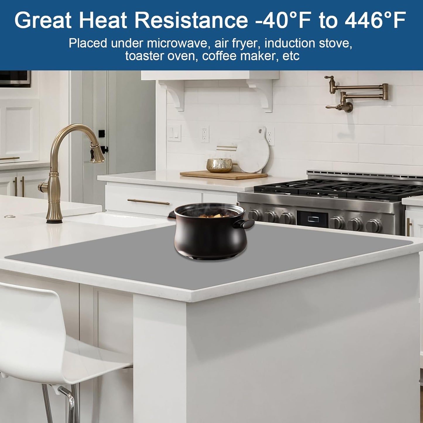 47.2"x23.6" Large Silicone Mat for Kitchen Counter, Heat Resistant Non-Slip Countertop Protector, Waterproof Silicone Craft Mat for Kitchen Island, Dark Gray