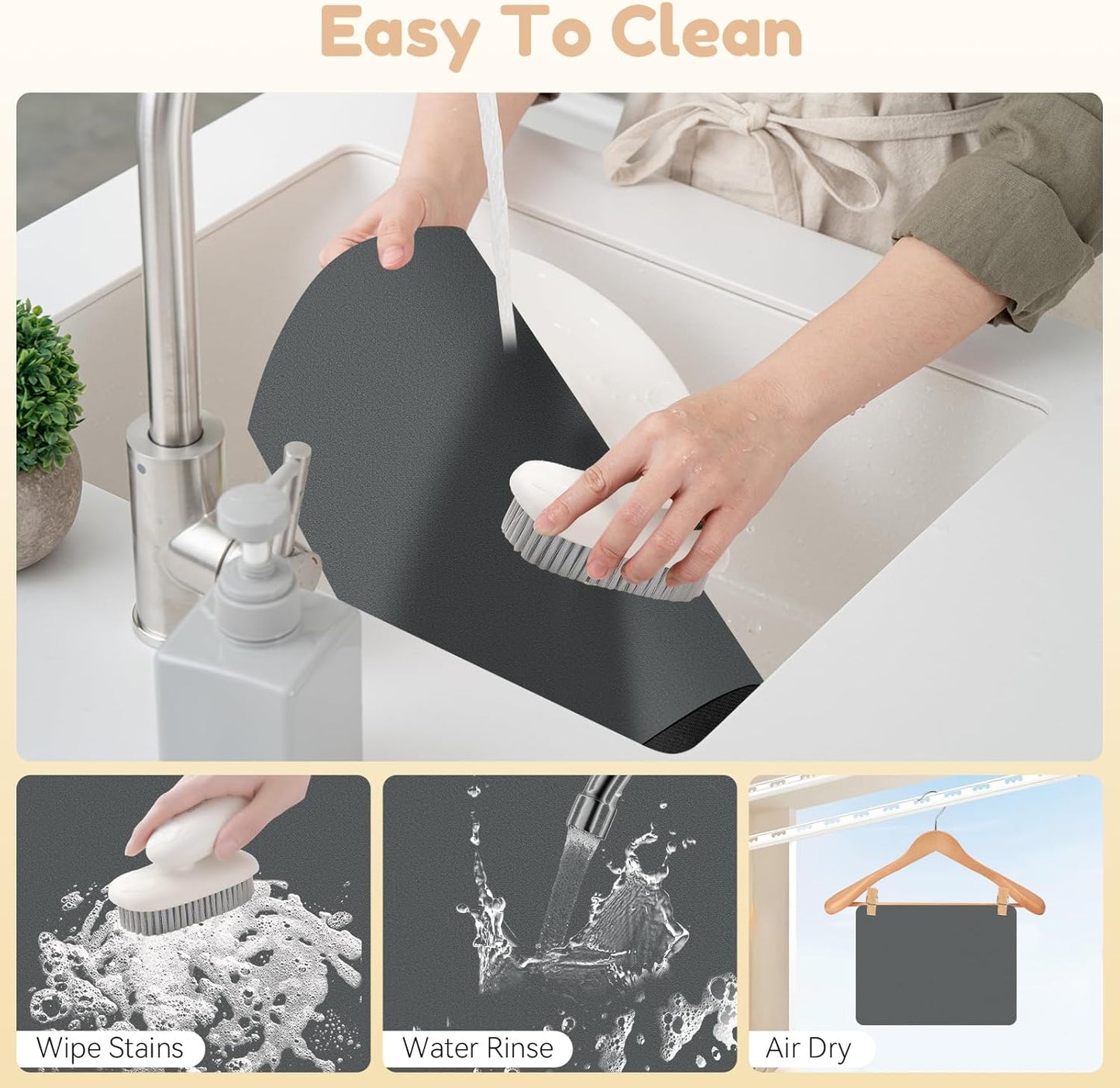 Coffee Mat Hide Stain Rubber (Dark Gray, 40cm×60cm), Coffee Bar Accessories Fit Under Espresso Machine CoffeeMaker Coffeepot, Backed Absorbent Dish Drying Mat for Kitchen Counter