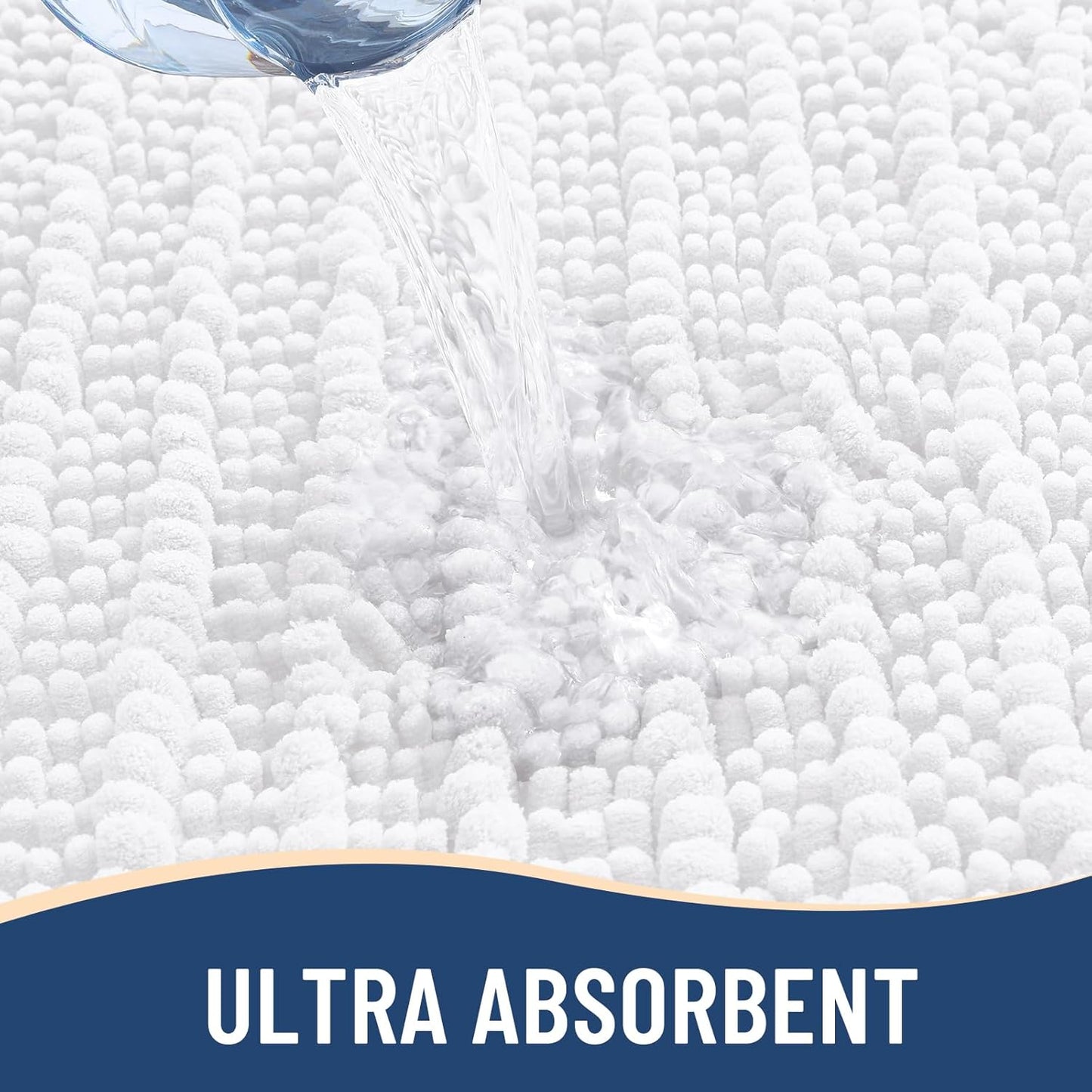 Arotive Luxury Chenille Bathroom Rug Mat, Extra Soft Thick Absorbent Shaggy Bath Rugs, Non-Slip Machine Wash Dry, Plush Bath Mats for Bathroom, Shower and Tub, 50x30, White