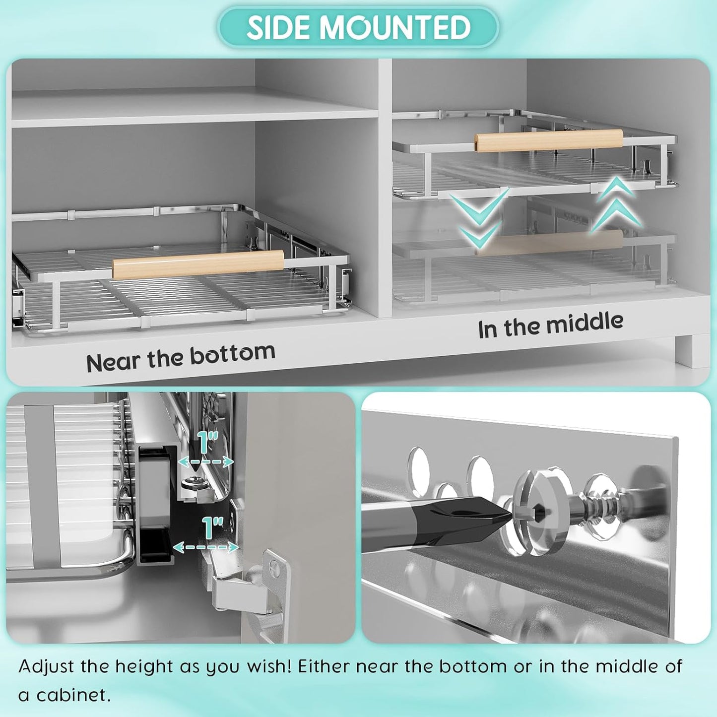Expandable Pull Out Cabinet Organizer, Adjustable Width:23.2~39.9''W x 22.5''D Under Sink Organizer, Drawer Storage Shelves for Kitchen, Bathroom, Closet, Pantry, Cupboard, Pots, Pans