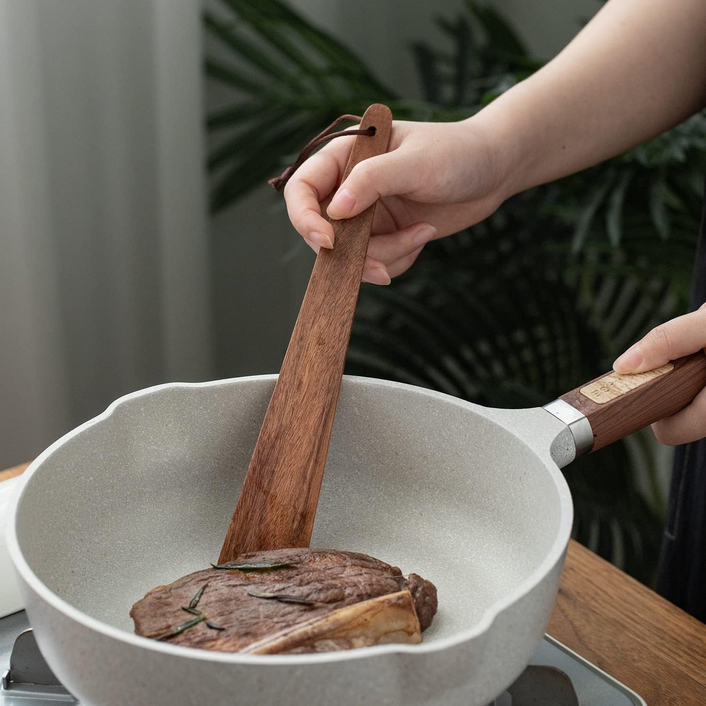 Muso Wood 9.8" Acacia Wood Spatula for Cooking, Small Wood Flipper, Non-Stick Spatula Set, Multi-Purpose Spatulas for Flipping, Serving, Scraping & Turning (Set of 3)