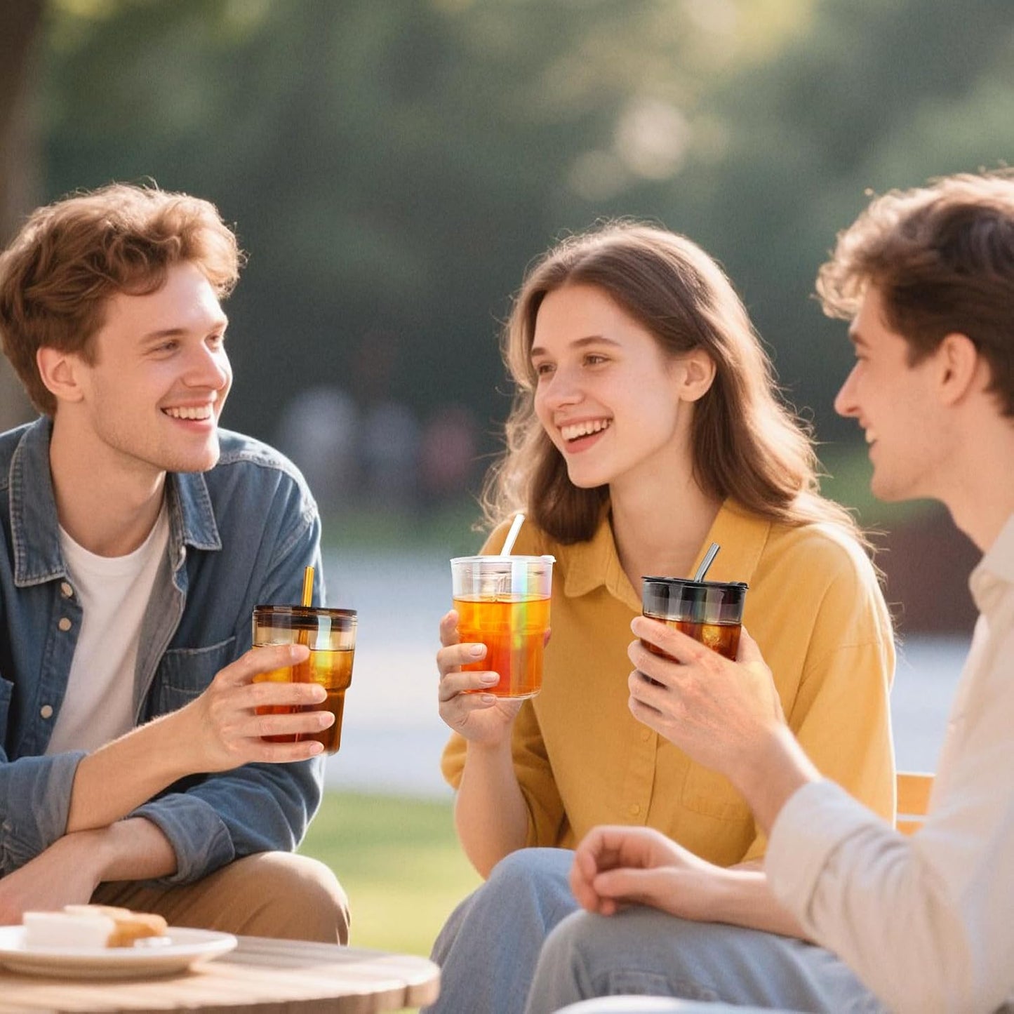 13 oz Glass Tumbler with Glass Straw and Lid, Leak-Proof Reusable Travel Cup for Iced Coffee, Tea, Matcha, Fruit Juice – Thick Wall Clear Water Bottle (Iridescent Shimmer, 4 Pack)