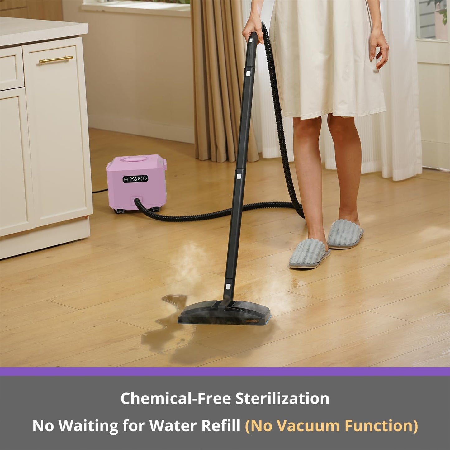 Steam Cleaner: 1650W, Fast 50-Sec Heat-Up-21-Piece Kit Refill Anytime-No Cooling-Detachable Hose Steamer Mop for Home Use Car Bed Furniture Bathroom Tile Grout Floor Cleaning And More Pink