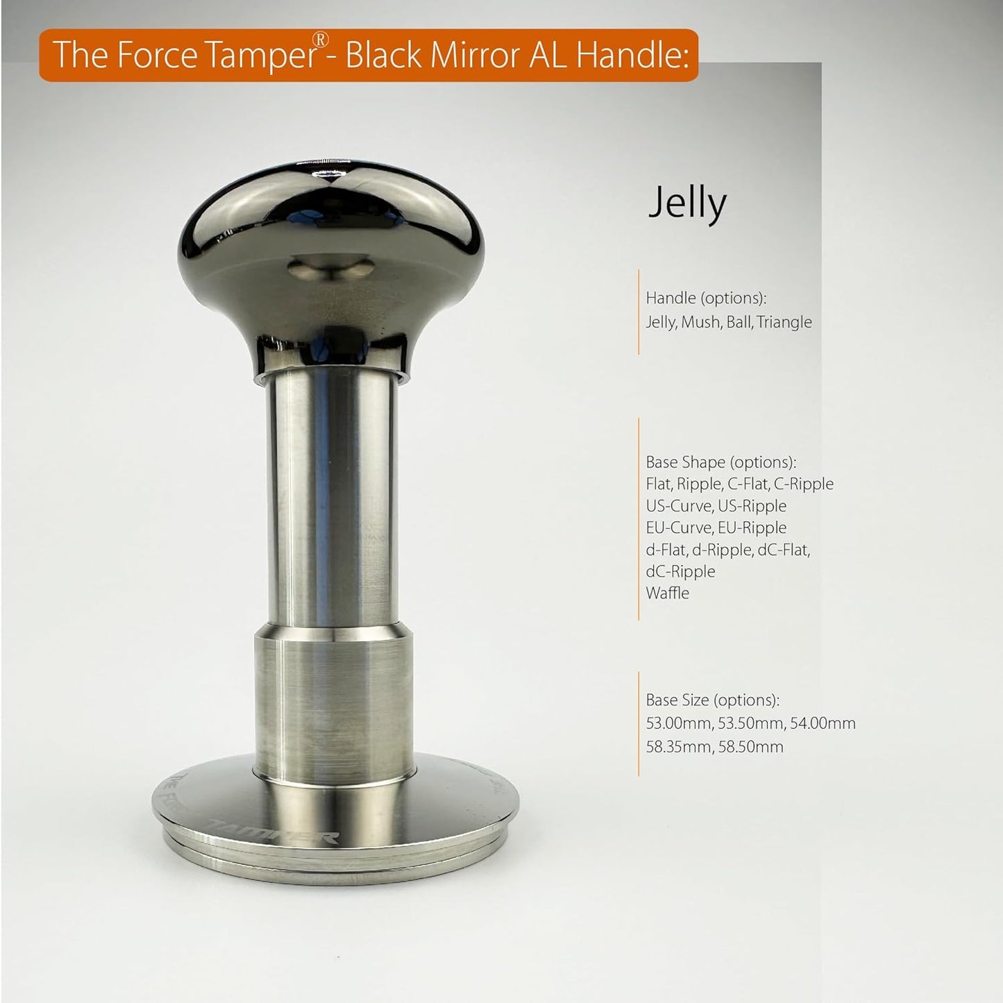 The Force Tamper Automatic Impact Adjustable Constant Pressure and Autoleveling Coffee Tamper Black Mirror Jellyfish AL Handle Set Pro (TRI-Distribute Set, 58.35mm)