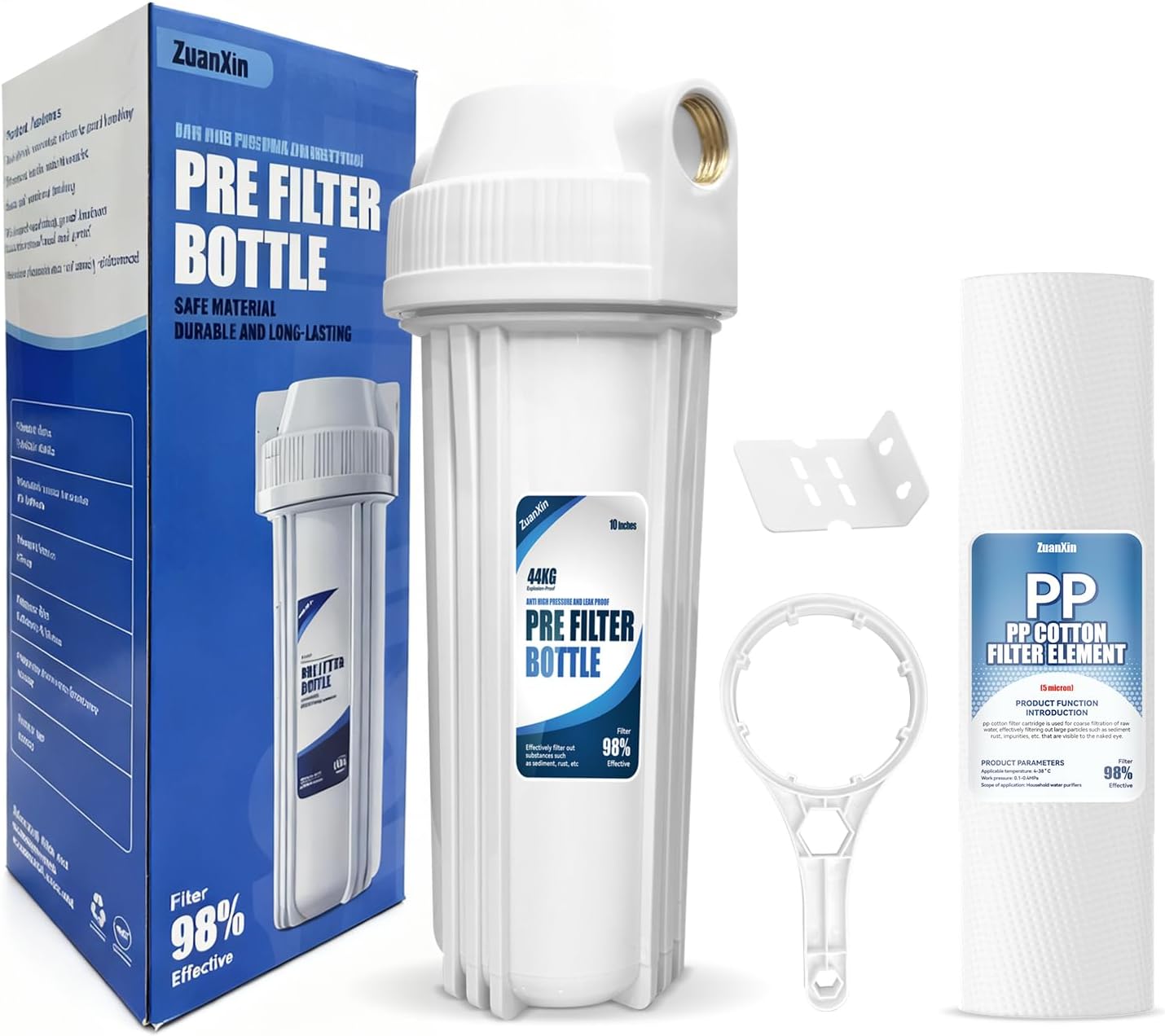 Whole House Water Filter Housing, Fit 10"x2.5" Sediment etc Filters for Well and City Water, Pre-Filtration System for Home, 3/4" Brass Port, Heavy Duty Steel Bracket, 4 Screws, Wrench
