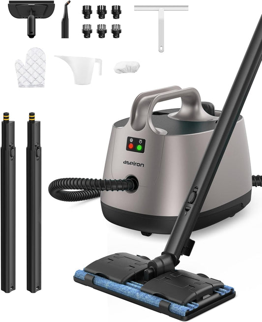 Steam Cleaner, 293°F 58 PSI Powerful Multipurpose Handheld Steam Mop for Home Use, 21 Attachments, 50Oz Capacity, Heavy Duty Steamer for Carpets, Floors, Cars, Tiles, Crack Cleaning, Titanium