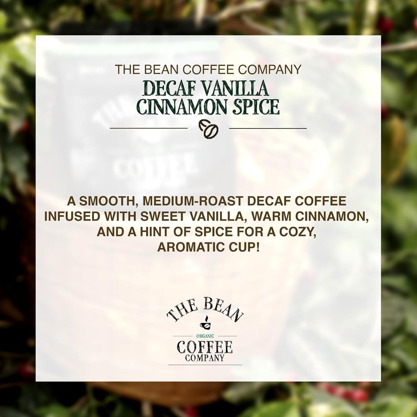 The Bean Organic Coffee Company Water Processed DECAF Vanilla Cinnamon Spice, Medium Roast, Whole Bean Coffee, 16-Ounce Bags (Pack of 2)