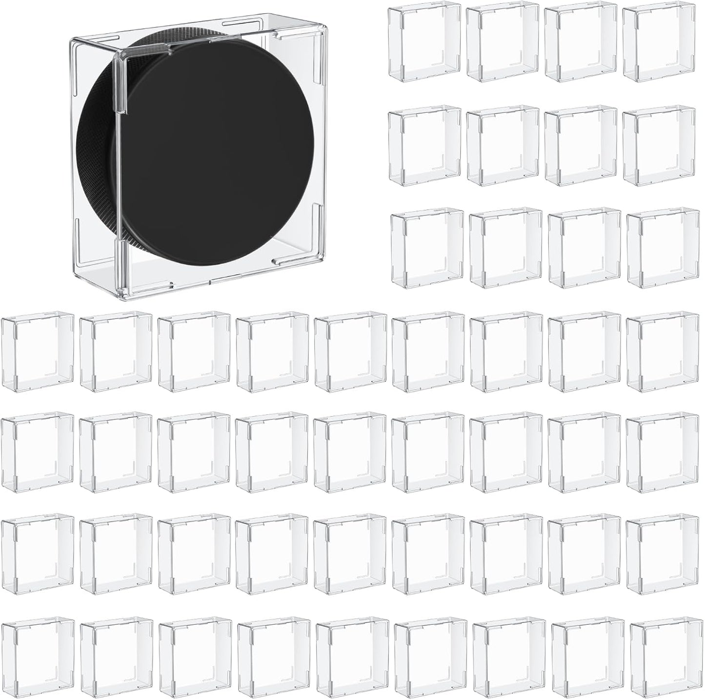 Marsui Hockey Puck Display Case Cube Acrylic Square Hockey Puck Holder Snap Design Plastic Holder for Displaying, Clear, 3.13 x 3.13 x 1.3 Inches