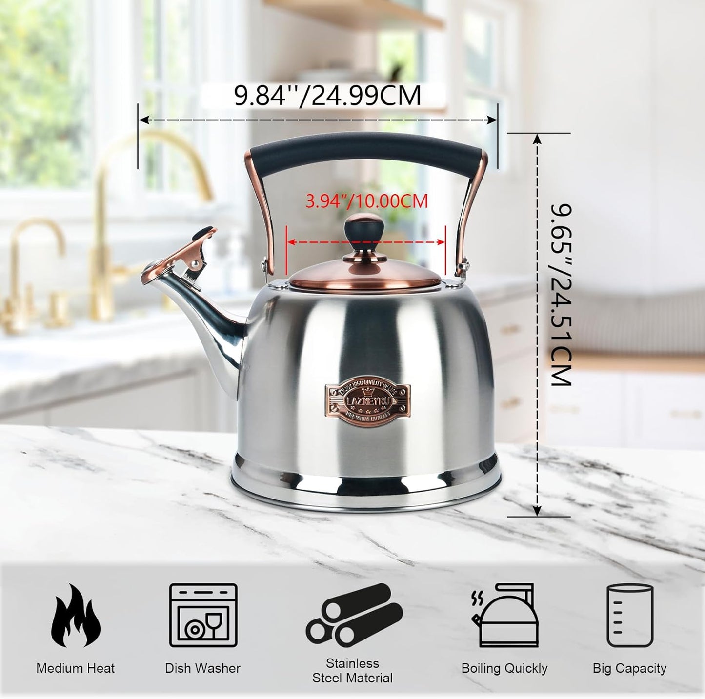 Tea Kettle Stainless Steel Teapot, Stainless Steel Teakettle for Stove Top with Heat Proof Ergonomic Handle 3.0 Quart