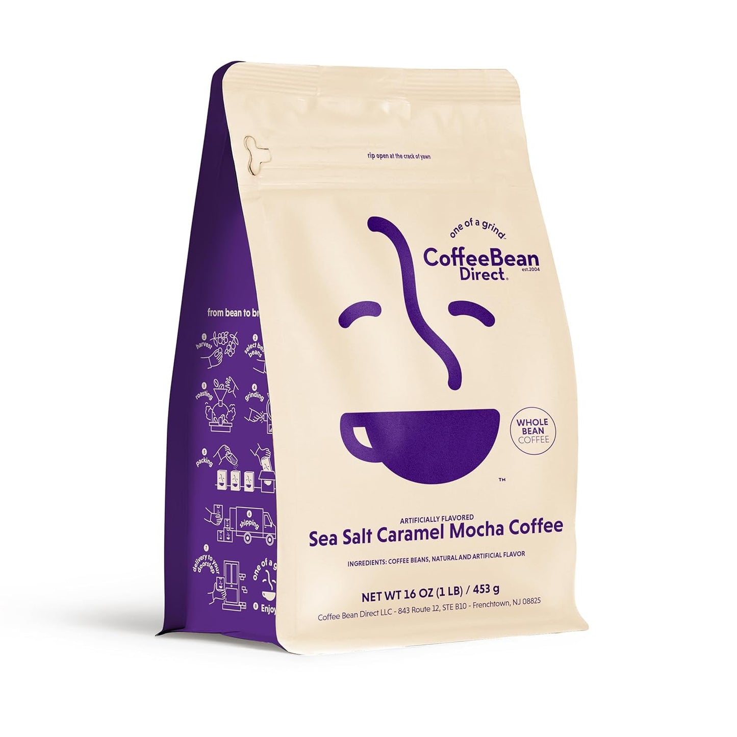 Coffee Bean Direct Sea Salt Caramel Mocha Flavored, Whole Bean Coffee, 1 Pound Bag (Pack of 1)