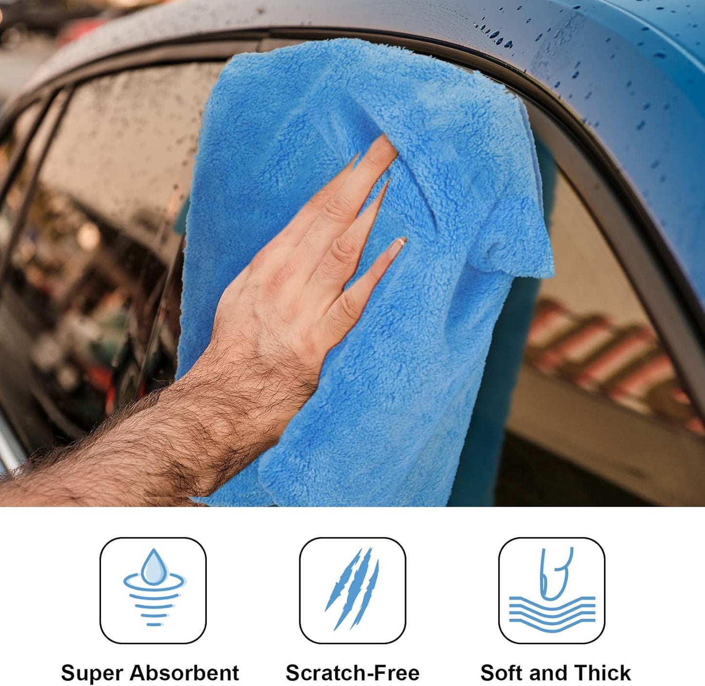 Shimeyao 30 Pcs 16 x 16 Inch Edgeless Microfiber Plush Towels for Cars Detailing Drying Wash Polishing Absorbent Cleaning Cloths, 500 GSM (16 x 16 Inch, Light Blue, 30 Pcs)