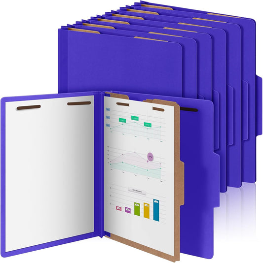 12 Pcs Classification Folders Letter Size, Back to School Supply for Teacher, Student, 1 Divider Pressboard File Folder Bulk with 2 Fasteners, 3.5 Inch Expanding File Organizer (Purple)