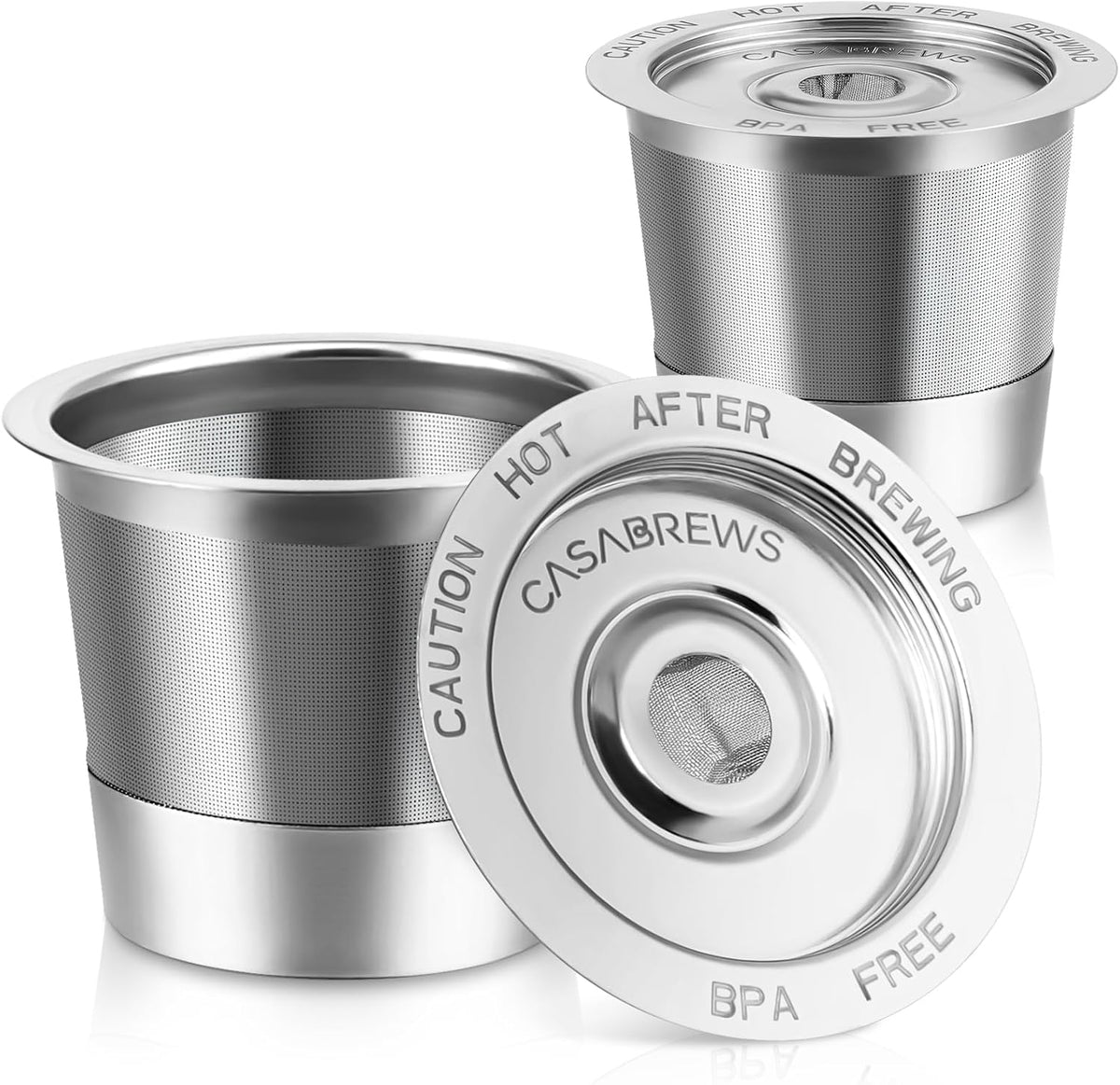 CASABREWS CASKF02 Reusable K Cup Filters, 2 Pack Stainless Steel Refillable Coffee Pods for Keurig 1.0 Brewers, Universal Fit, Eco-Friendly & BPA-Free