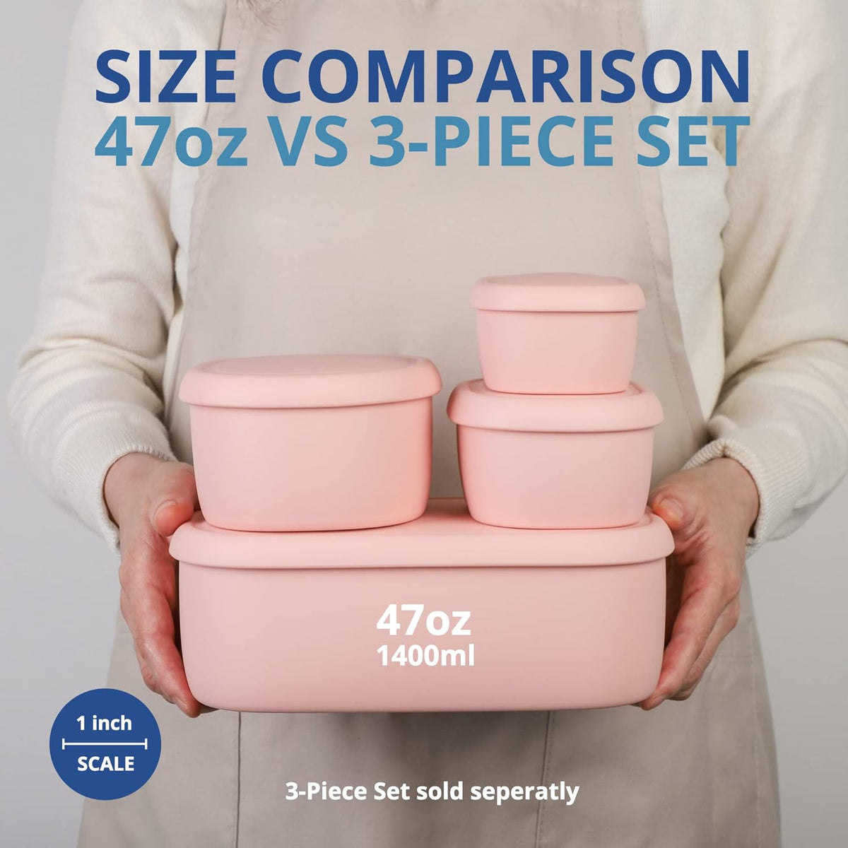 BLUE GINKGO Nesting Silicone Containers - Large Silicone Food Storage Container | BPA Free, Airtight, Dishwasher and Freezer Safe (47.5 oz) - Pink