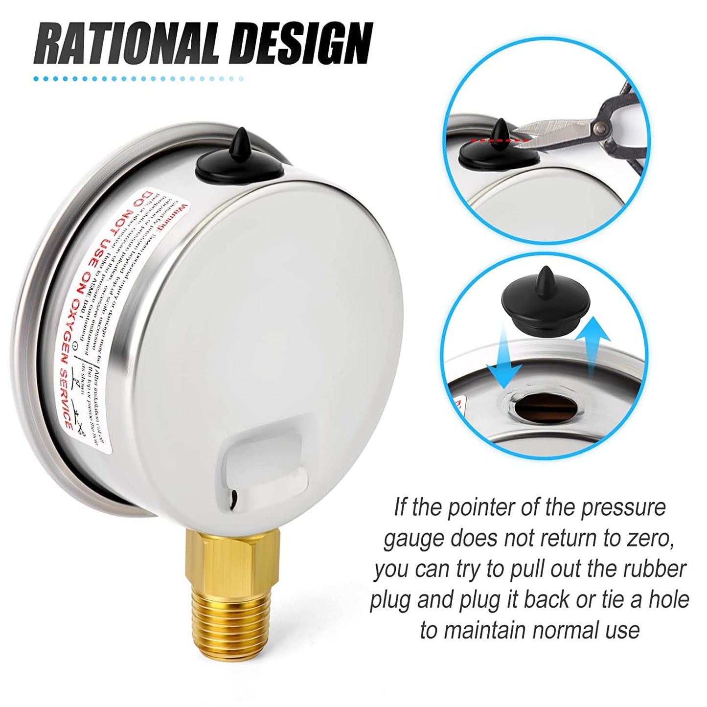 MEANLIN MEASURE 0~160Psi Stainless Steel 1/4" NPT 2.5" FACE DIAL Liquid Filled Pressure Gauge WOG Water Oil Air Back Mount (Pack of 2), with 1/2" NPT and 3/8" NPT Hex Bushing