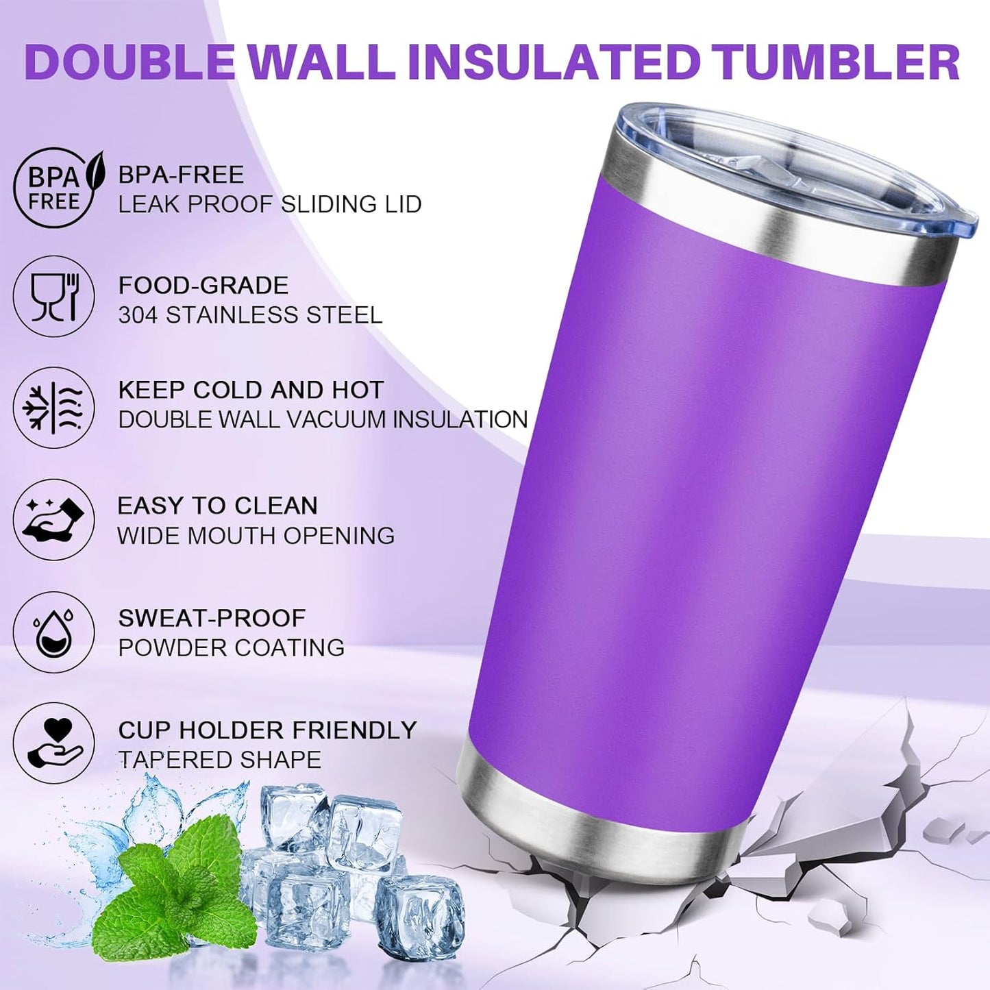 20oz Tumbler with Lid Double Wall Vacuum Insulated Travel Coffee Mug Stainless Steel Thermal Cup Powder Coated Sturdy Coffee Tumbler Bulk for Hot and Cold Beverages (Multicolor-1,6)
