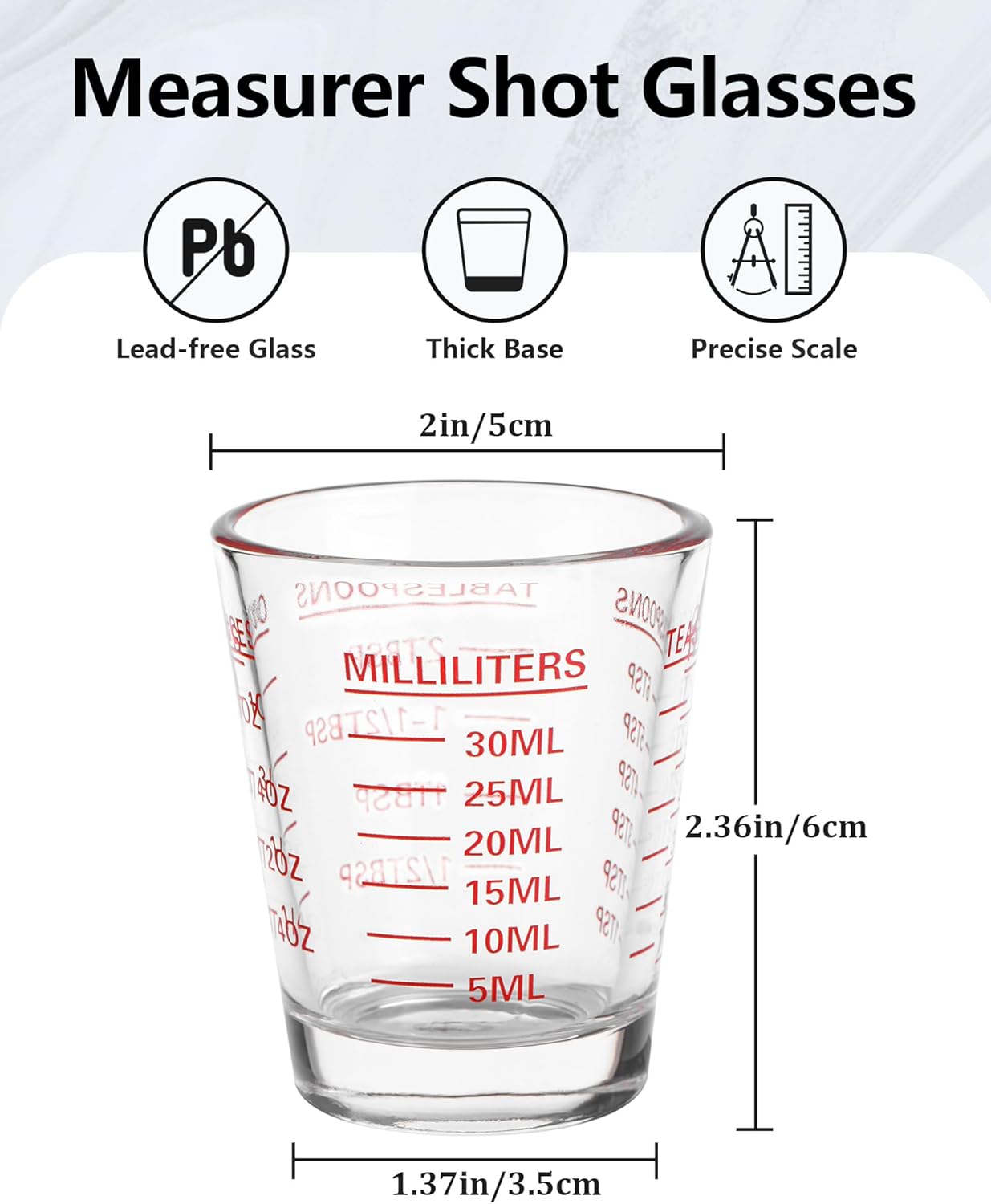 Shot Glasses Measuring Cup Set 4PACK Espresso Shot Glasses Liquid Heavy Glass 26-Incremental Measurement 1 OZ, 2 TBS, 6 TSP, 30 ML Kitchen Tools (RED&Black)