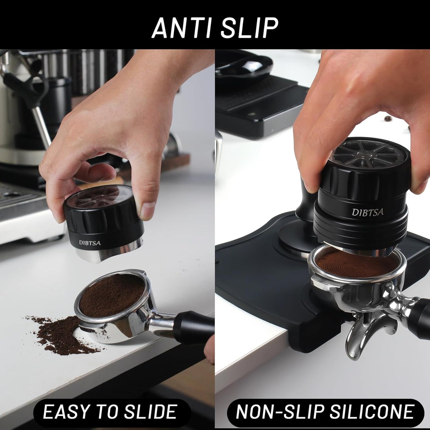 DIBTSA Espresso Tamping Mat, Silicone Coffee Tamper Mat with Corner Edge Tamp Support Station for Countertop, Barista Tools, Espresso Accessories, Medium, Black