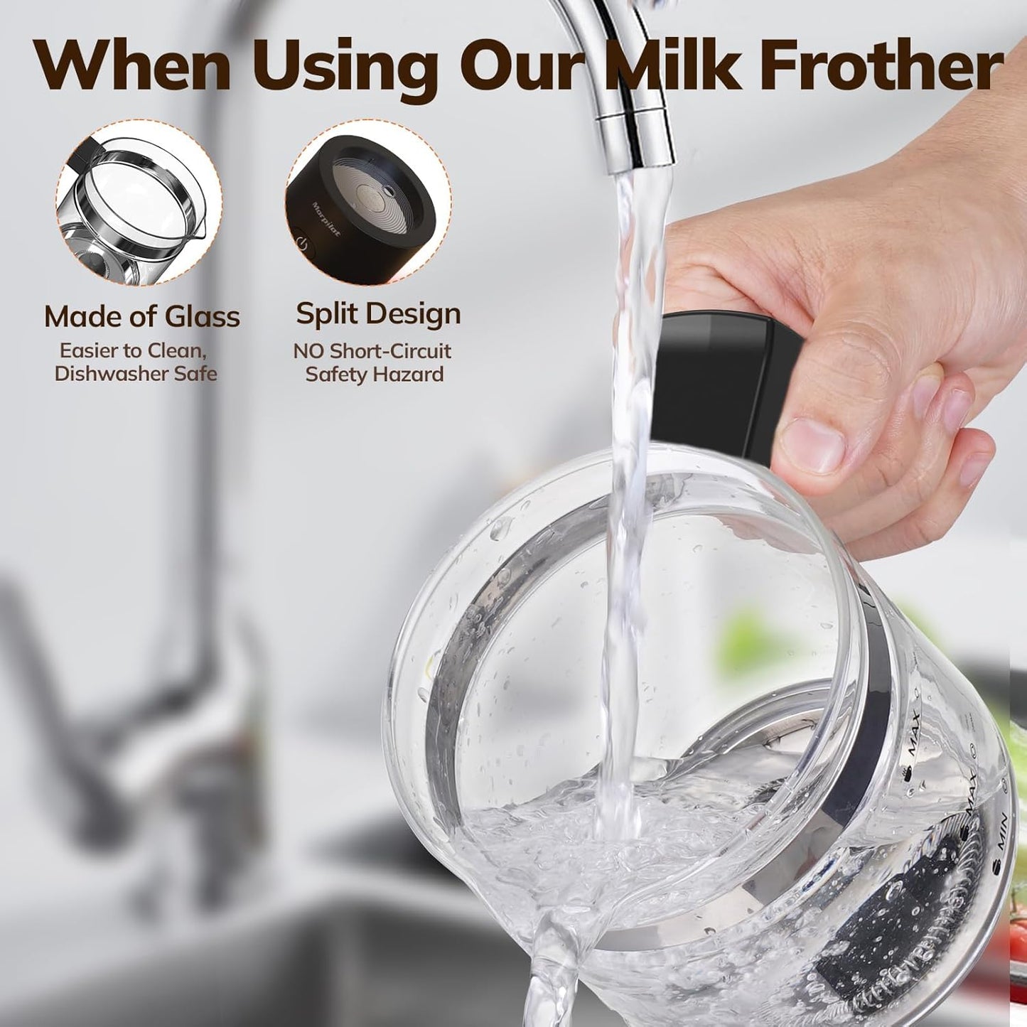 Electric Milk Frother and Steamer, 16.9oz/500ml Milk Steamer and Frother for Latte, Dishwasher Safe, BPA Free, 4 Functions, Enjoy Perfect Milk Froth in 2 Min - Black