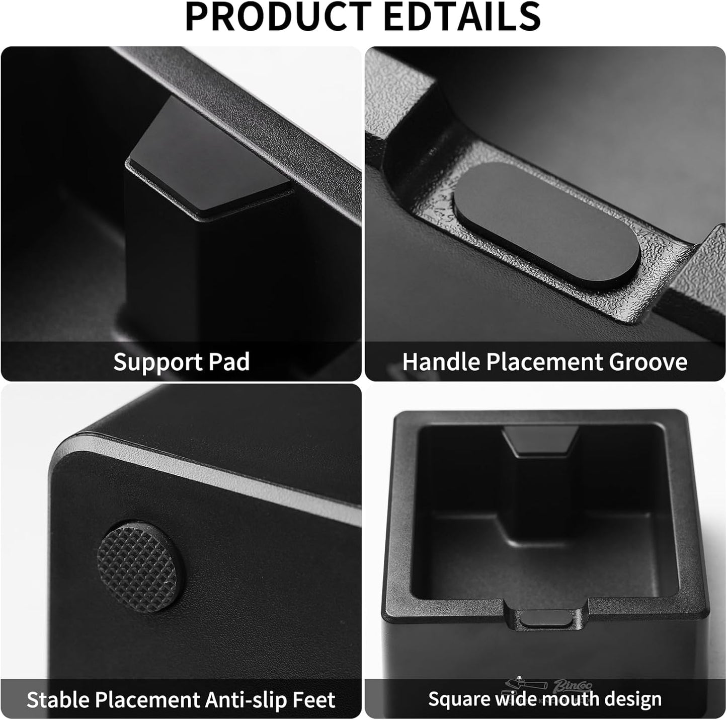 Bincoo Square Espresso knock Box 16cm /6.3 Inch Barista Style Coffee Knock Box for Grounds with Anti-Slip Base, Multi-functional Sturdy Espresso Dump Bin for Home/Office.. (black)