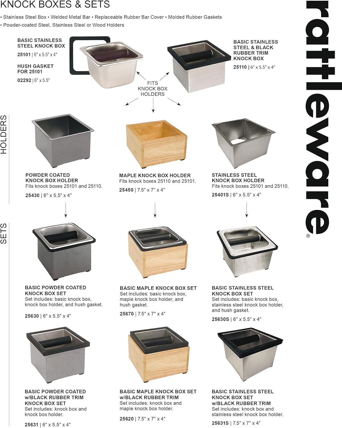 Rattleware Round Knock Box with Splash Guard - Heavy Duty Stainless Steel Construction - Ideal for Espresso Grounds Disposal - Perfect for High-Volume Espresso Bars
