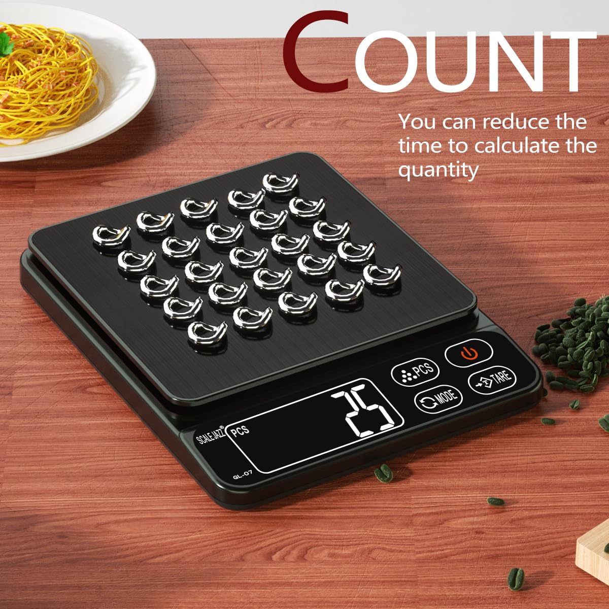 Mini Scale,6.6lb Scale for Grams,Digital Scale Food，Cooking Scale and Food Scales for Kitchen，Food Scale Grams and Ounces,Grams Scale,7Units,Auto Off,Tare,PCS,LCD Display