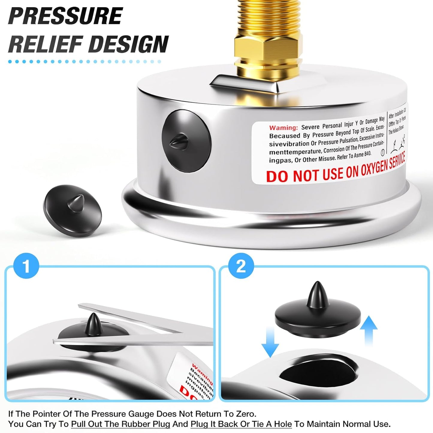 MEANLIN MEASURE 0~100Psi Liquid Filled Pressure Gauge 1/4" NPT 2.5" FACE DIAL Stainless Steel Glycerin Filled WOG Water Oil Air Back Mount (with 2PCS Snaps)