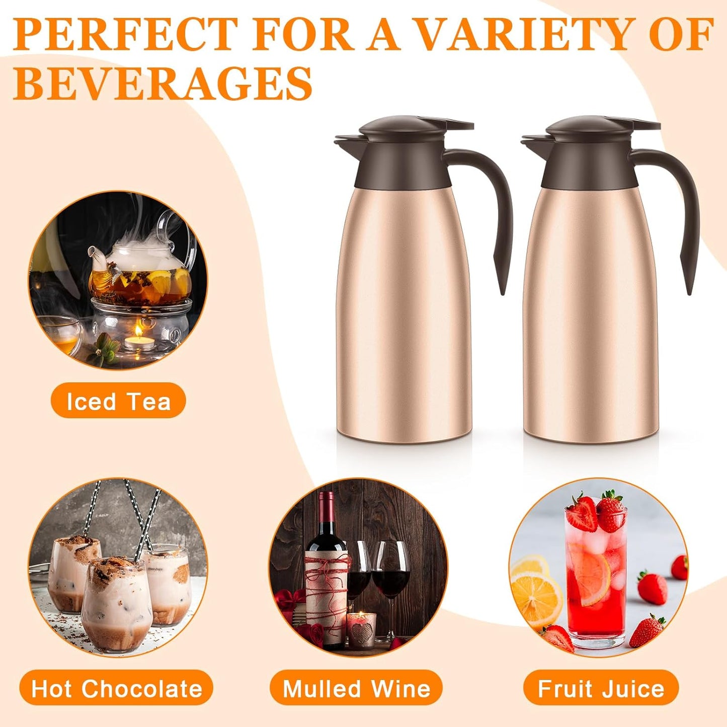 Norme 2 Pcs Thermal Coffee Carafe Insulated Stainless Steel Coffee Carafe for Hot Liquid Vacuum Thermal Pot Creamer Pitcher Dispenser with Brushes Keeping Hot Water Milk(Rose Gold)