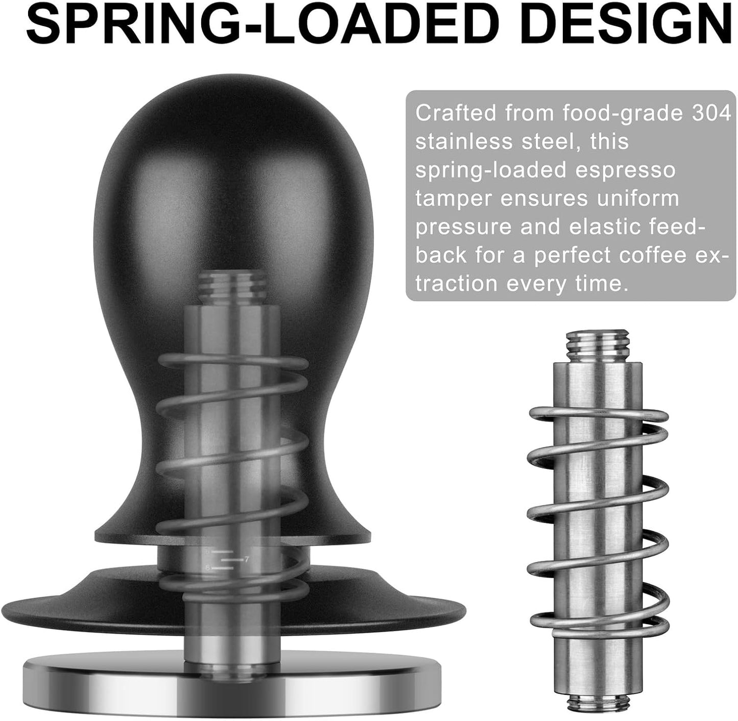 Calibrated Spring Loaded Coffee Tamper for Espresso Machine - Essential Espresso Tool for Perfect Tamping Results - Fits Portafilter Baskets(51mm, Black)
