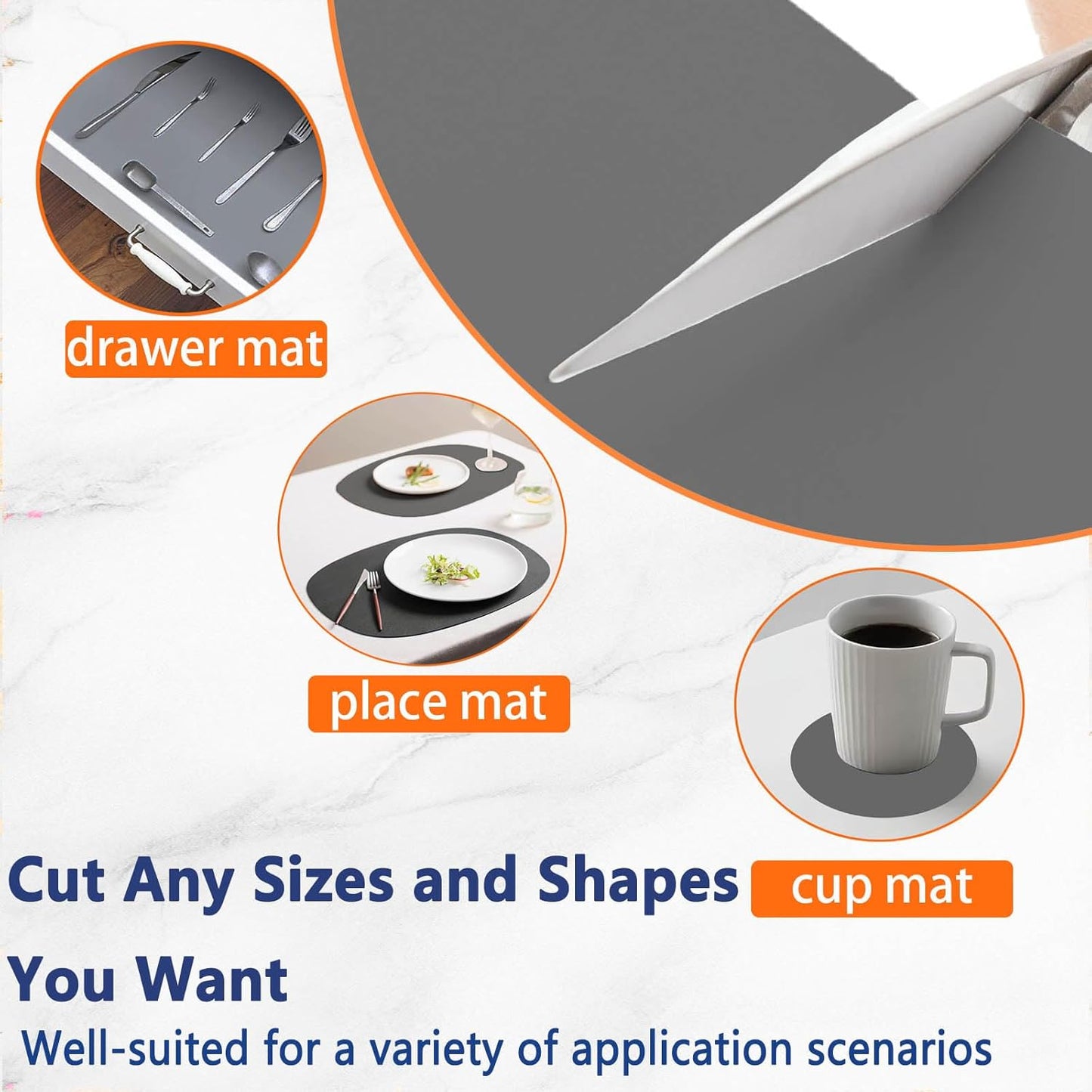 23.62"x15.74"(60cmx40cm) Countertop Protector Mat, Silicone Mats for Kitchen Counter, Cuttable Heat Resistant Mats for Counter, Waterproof Silicone Kitchen Island Protector Mat(2Pack, Dark Gray)