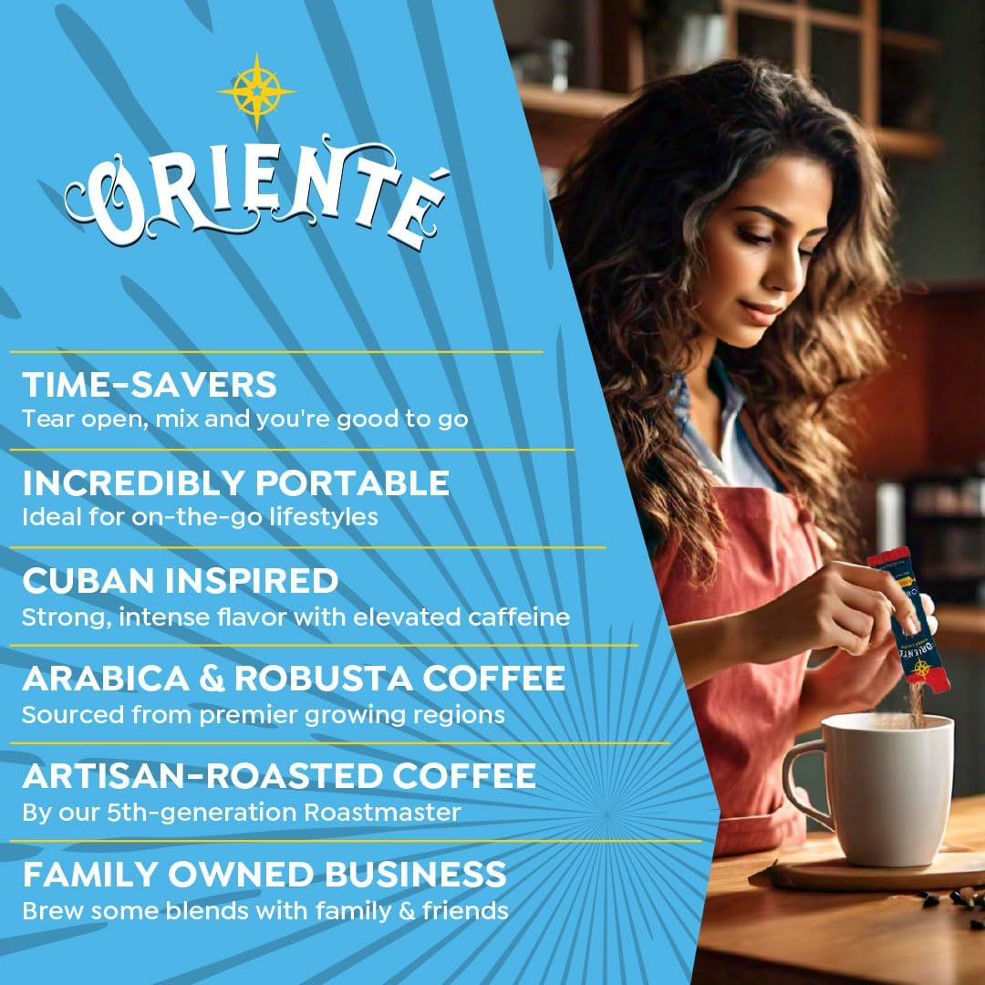 Oriente Variety Pack Instant Coffee, 40 ct, Cafe Oriente, Cafe Cubano, Cafe De Olla– 100% Arabica Coffee, Instant Hot or Iced Coffee - Just add water