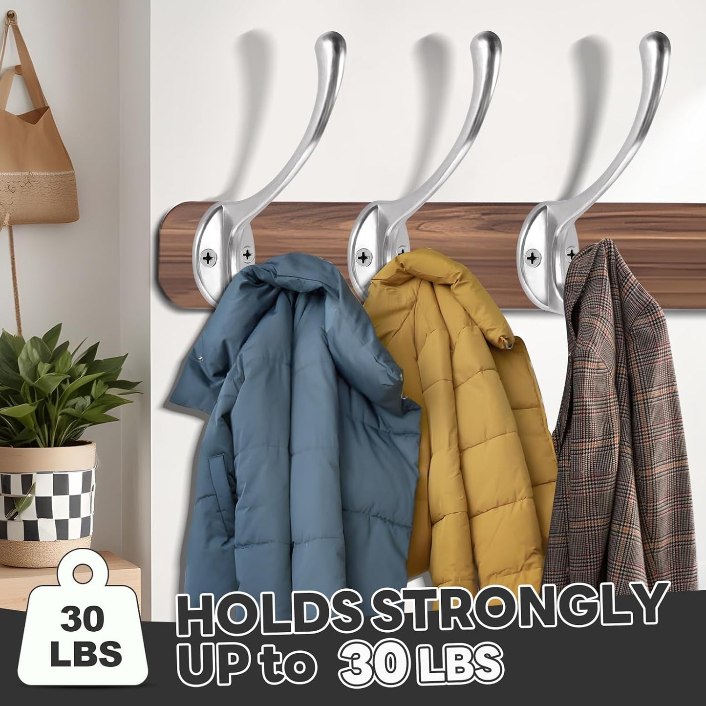Wall Hooks for Hanging, 15-Pack Heavy Duty Metal Coat Hooks, for Living Room, Bathroom, Kitchen, Bedroom for Towel, Hat, Key, Closet, Bag (Silver)