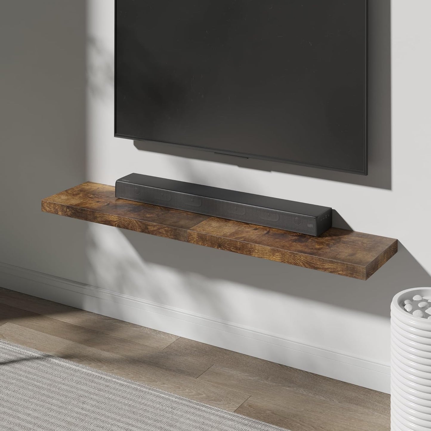 Floating Shelf, Set of 1 Wall Shelf, 24 in W x 12.75 in D x 2 in H Wooden Floating Wall Shelf with Invisible Brackets for Living Room/Bedroom/Bathroom/Kitchen Storage and Decor, Rustic Brown