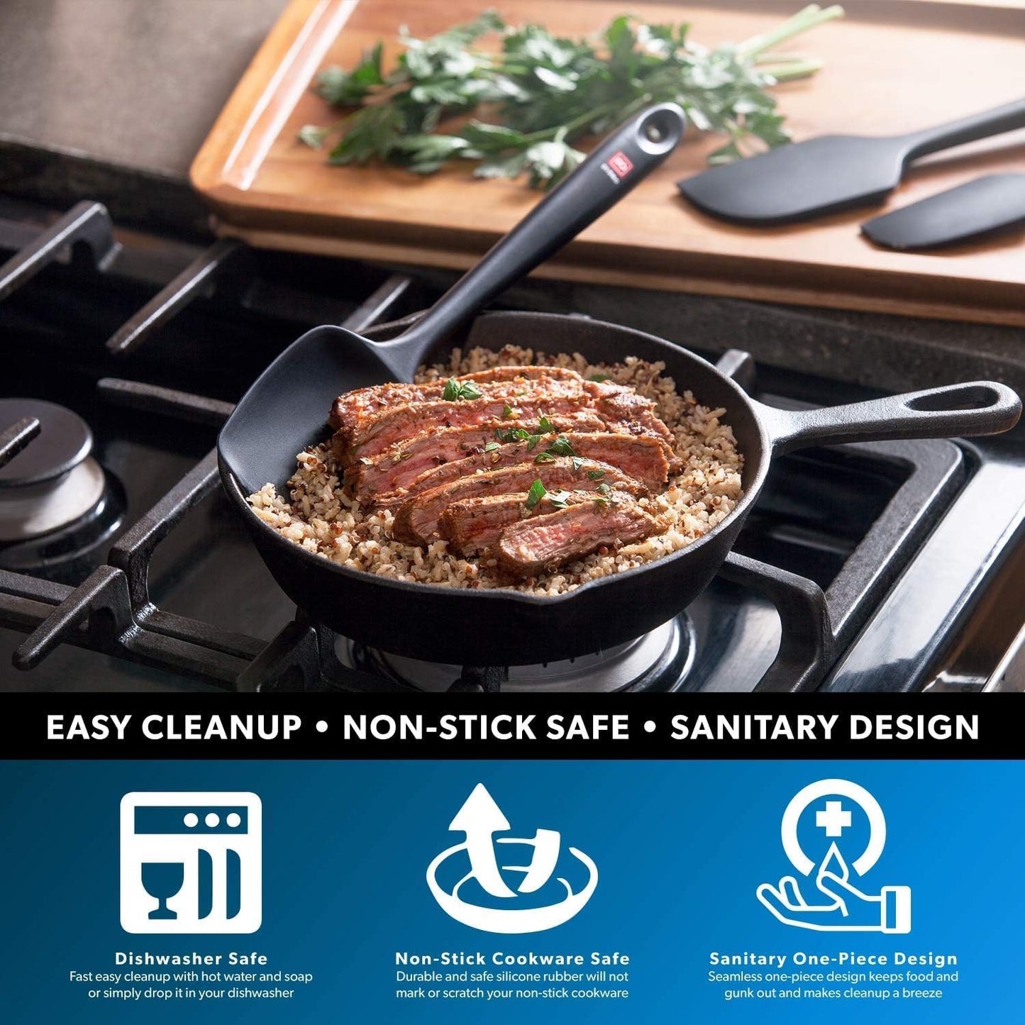 DI ORO Silicone Spoon Spatula - Forever Warranty - 600°F Heat-Resistant Large Silicone Spoonula Scraper - BPA Free Nonstick Cookware Safe Rubber Kitchen Utensil for Baking, Cooking, & Mixing (Stone)