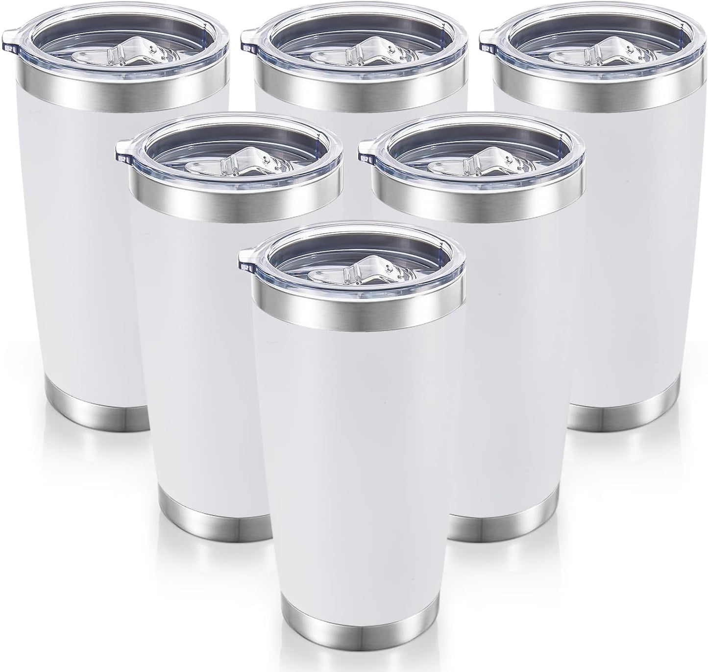 20 oz Tumblers Bulk Stainless Steel Tumbler with Lid Double Wall Vacuum Insulated Coffee Mug 20oz Powder Coated Cup for Hot and Cold Drinks, White, 6 pack