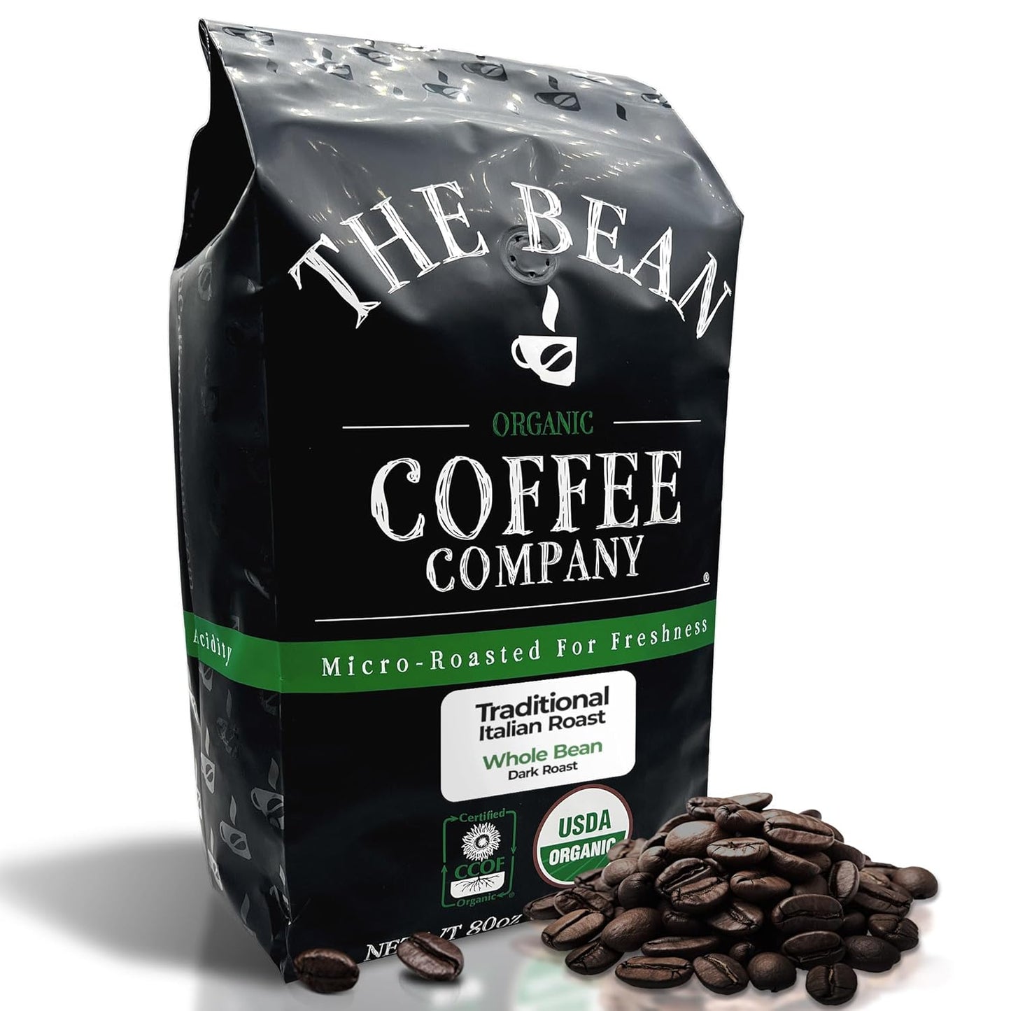 The Bean Organic Coffee Company Il Chicco (Traditional Italian Roast), Dark Roast, Whole Bean Coffee, 5-Pound Bag