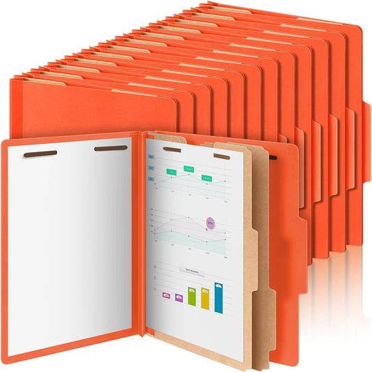 24 Pcs Classification Folders Letter Size Bulk - 2 Dividers Pressboard File Folder with 3. 5 Inch Expansion, 2 Prongs Fastener, Heavy Duty Office File Organizer for Teacher Medical (Orange)
