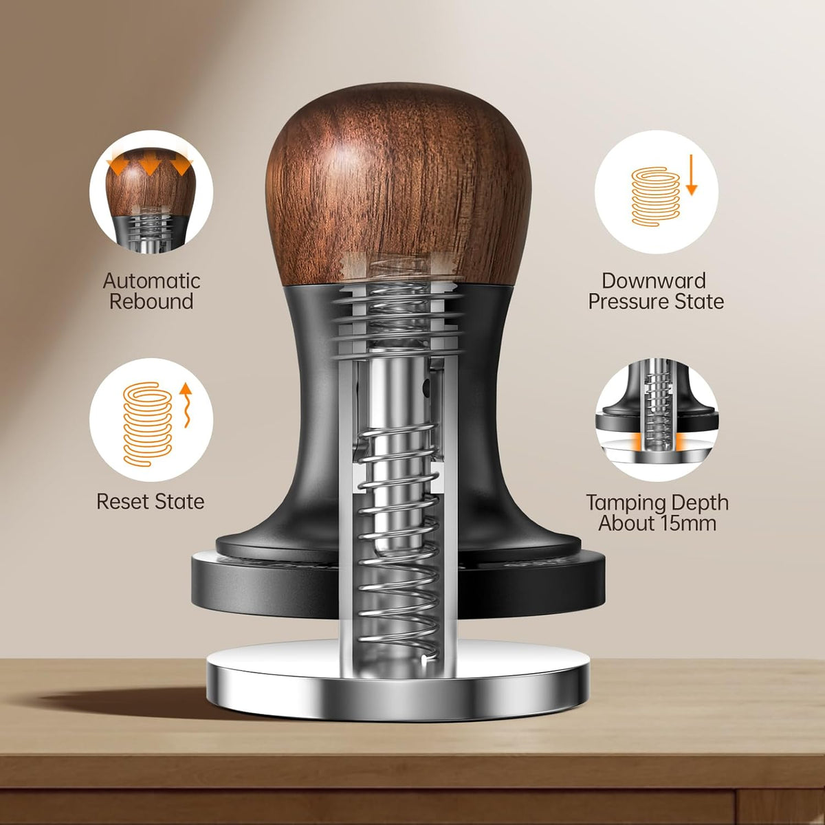 MHW-3BOMBER 51mm Espresso Coffee Tamper with Three Spring Loaded Calibrated Espresso Tamper 30lbs Espresso Hand Tamper with Sound Feedback Titanium Coating Black T6178T-OS
